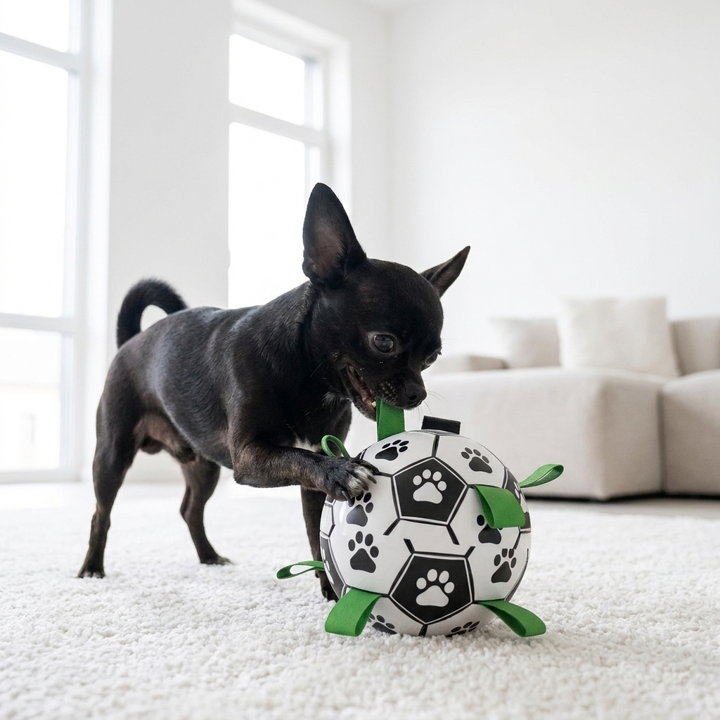 RumboDog jugando con el balón RumboKick
