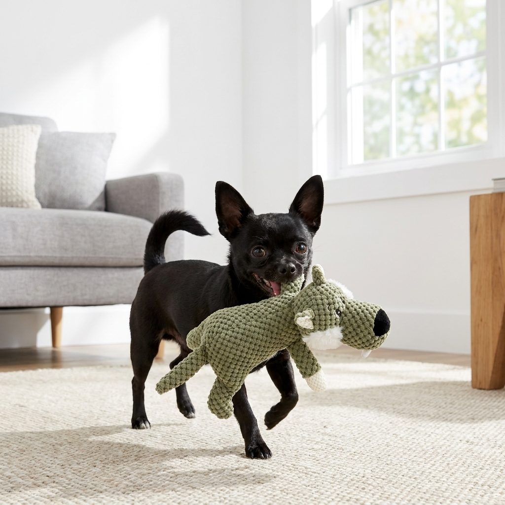 RumboDog jugando con el peluche RumboToy