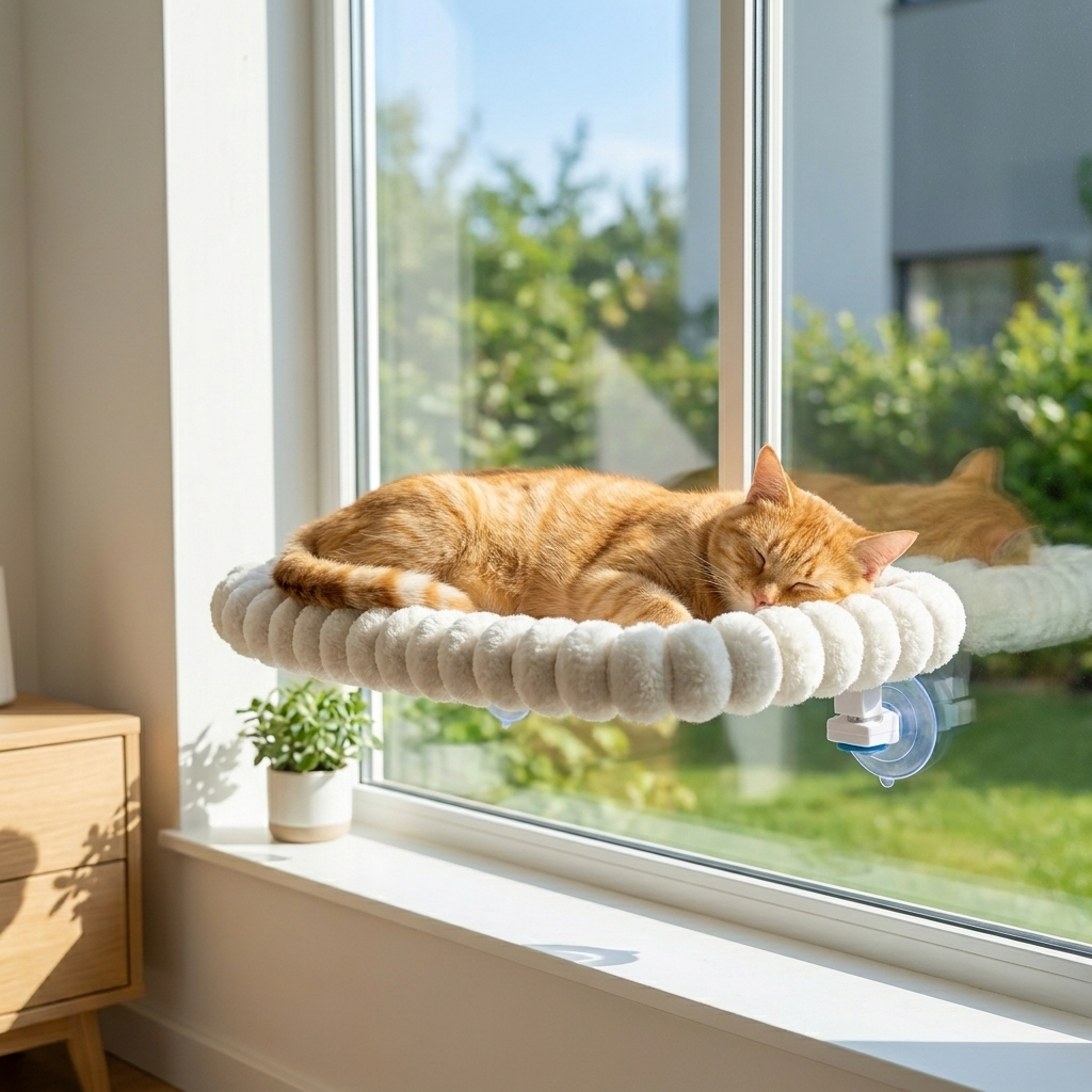 Gato descansando en la hamaca de ventana RumboView