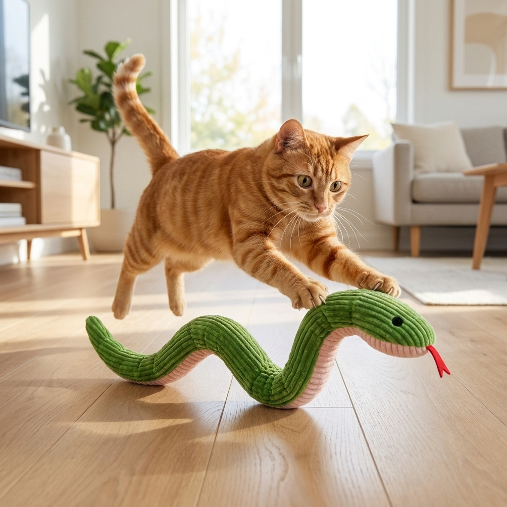 Gato cazando la serpiente interactiva RumboToy