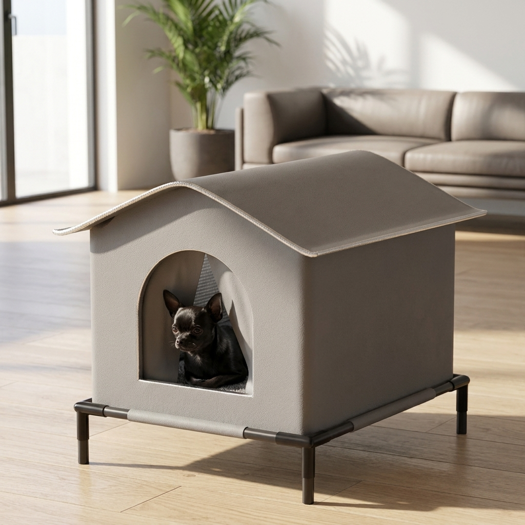 Perro descansando en la casa plegable RumboHome
