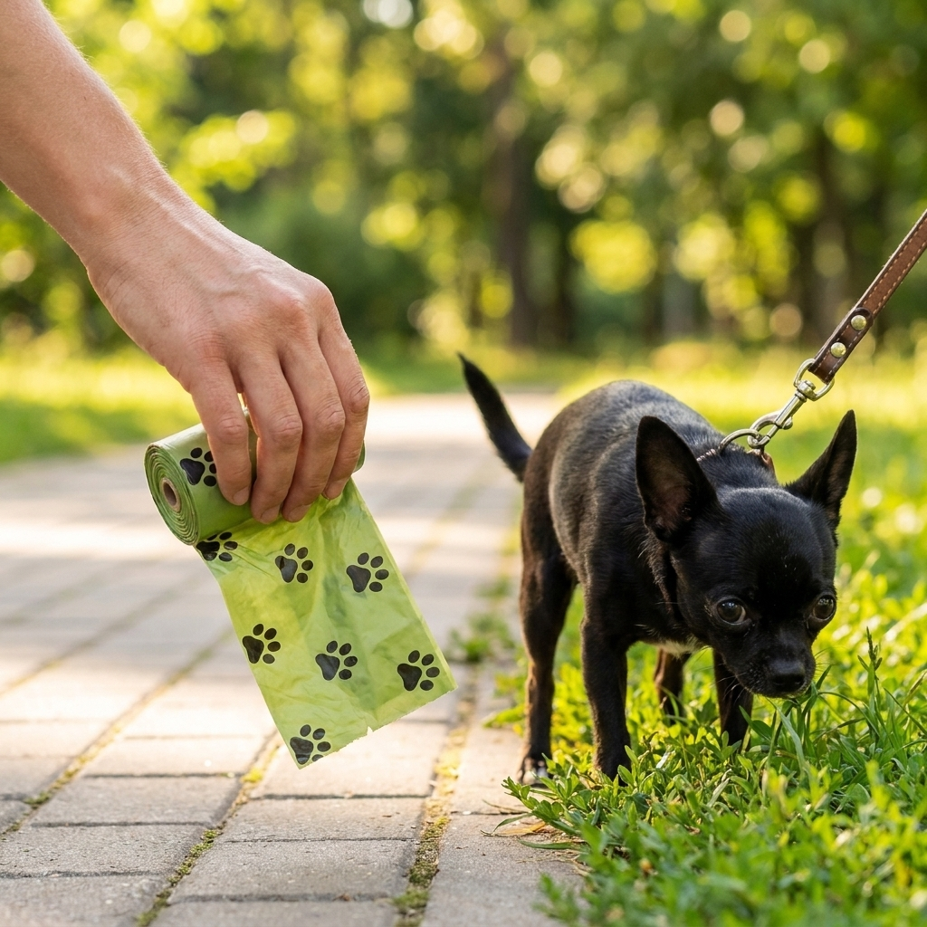 Usando las bolsas biodegradables RumboWalk en un paseo